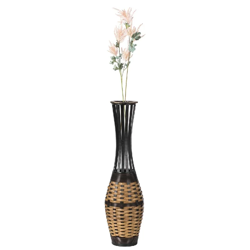 Bamboo grid wall shade-Antique Brown 34-inch-tall Trumpet Style Floor Vase - Versatile Entryway or Living Room, or Bedroom Decor with Bamboo Rope