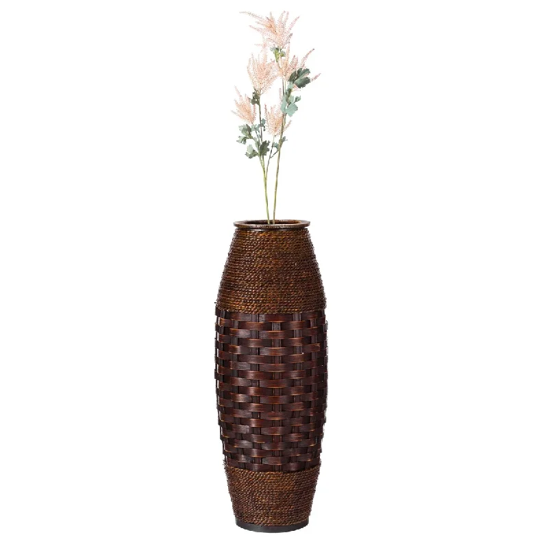 Slate-top table lamp-Antique Cylinder Style Floor Vase For Entryway or Living Room, Bamboo Rope, Brown 26" Tall