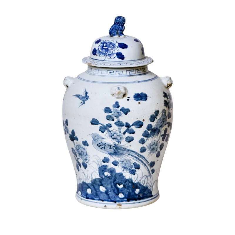 Modern line canvas art-Bird and Flower Blue and White Porcelain Temple Jar