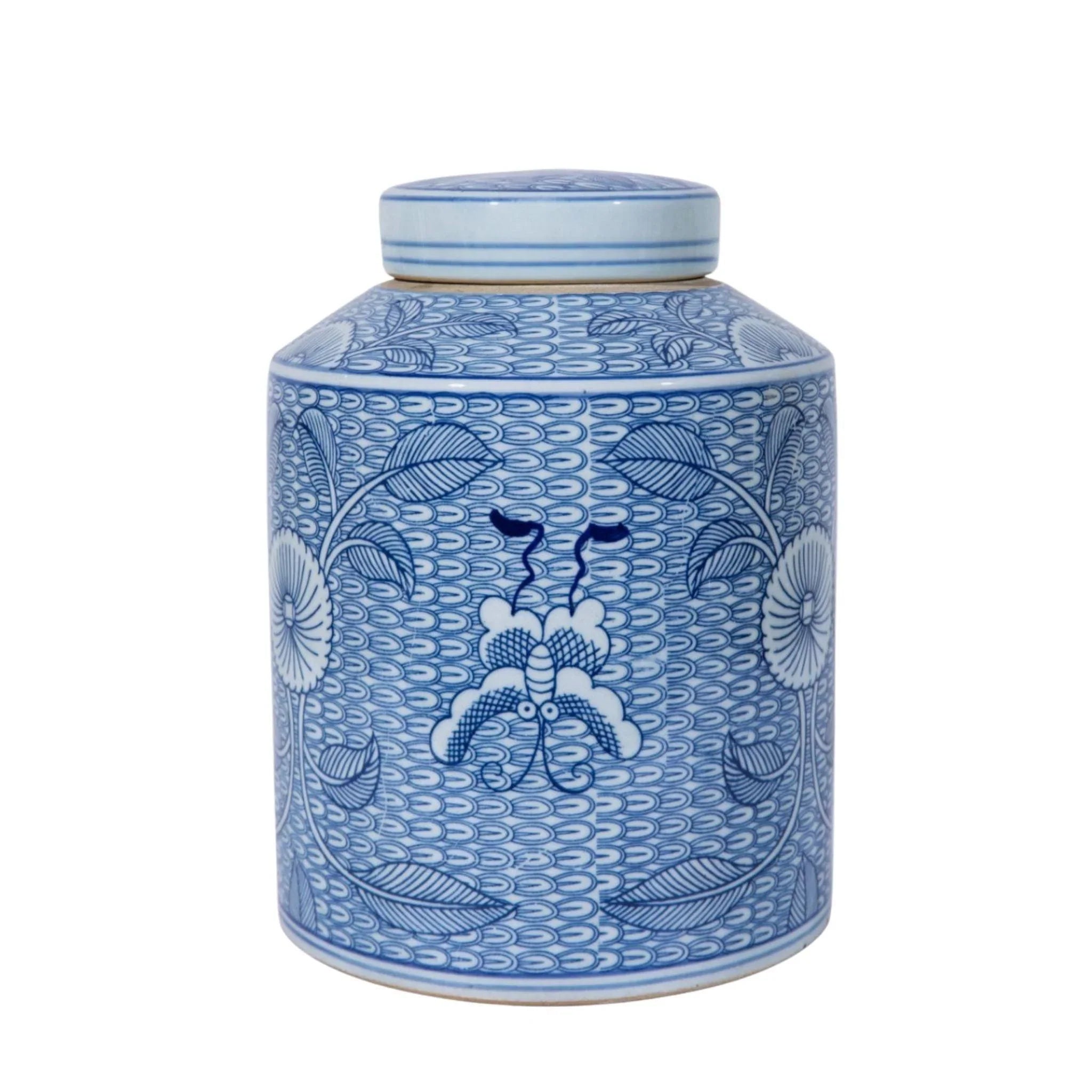 Woven hemp storage basket-Blue and White Butterfly Porcelain Tea Leaf Jar