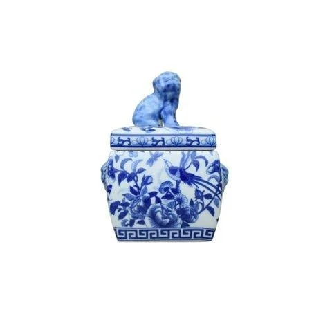 Crystal spiral chandelier-Blue and White Foo Dog Porcelain Jar