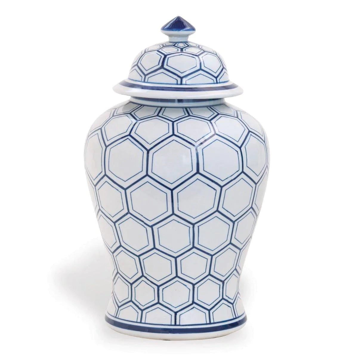 Crystal prism chandelier-Blue and White Honeycomb Porcelain Temple Jar in with Lid