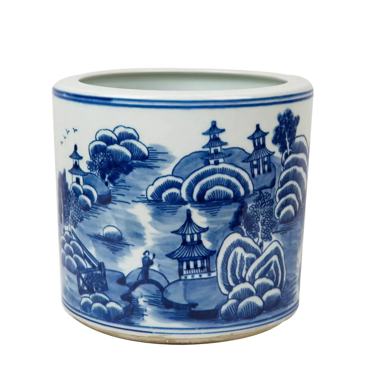 Ceramic iris pot-Blue and White Mountain Pagoda Orchid Porcelain Pot