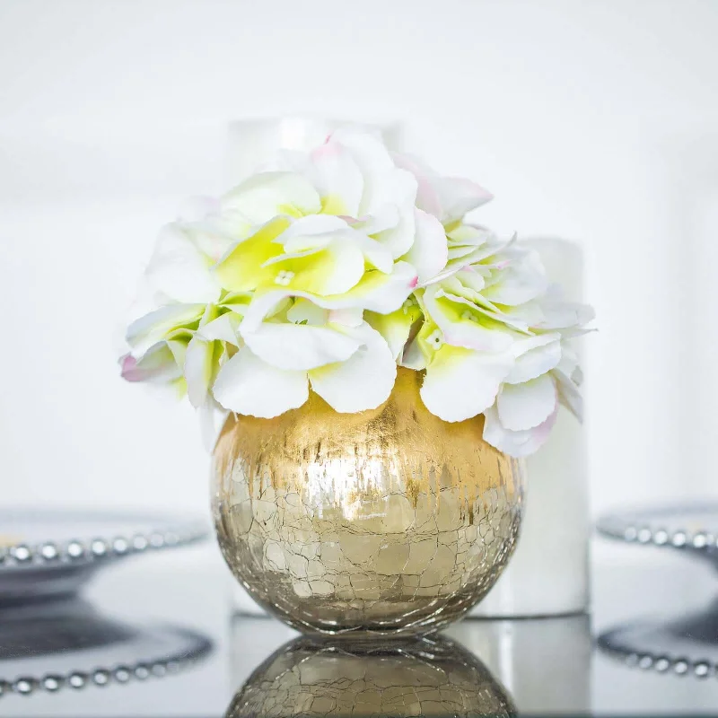 Bohemian loop wall hanging-Gold Foiled Crackle Glass Flower Bud Vase, Bubble Bowl Round Vase Table Centerpiece - 4"