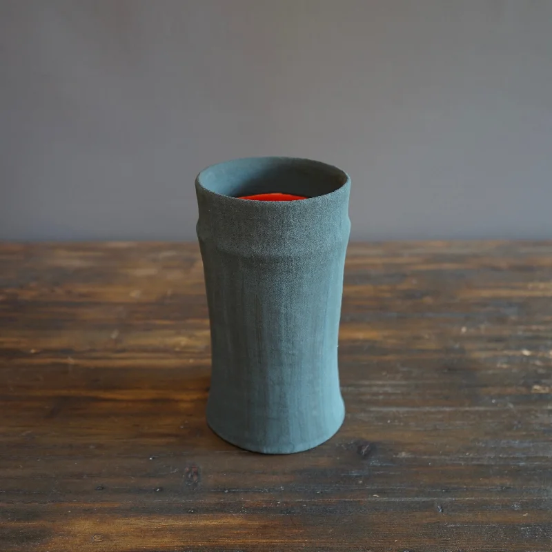 Ceramic peony pot-Gray / Red Column Vase #JT351