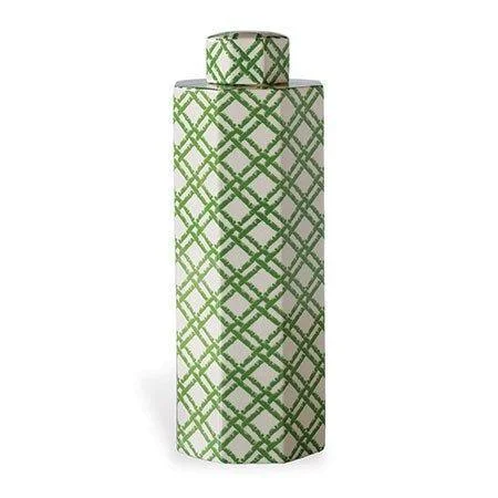 Ceramic lotus planter-Large Green & Cream Porcelain Tea Jar With Bamboo Trellis Design