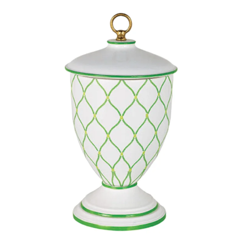 Hand-fired clay jug-Meadow Green Lattice Porcelain Urn Jar