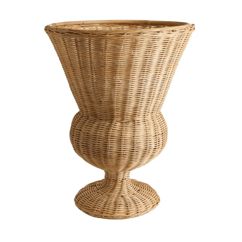 Bamboo lattice wall panel-Natural Wicker Footed Urn