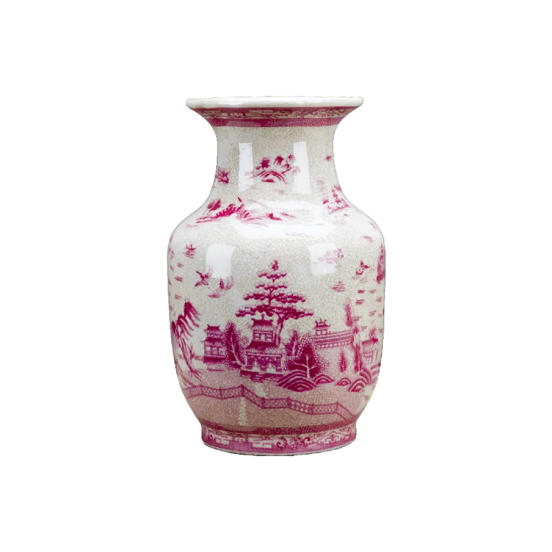 Industrial nickel table lamp-Pink and White Willow Porcelain Decorative Vase