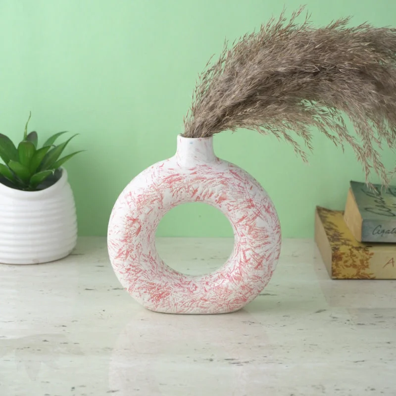 Textured cotton table runner-Pink Swatched Donut Ceramic Vase