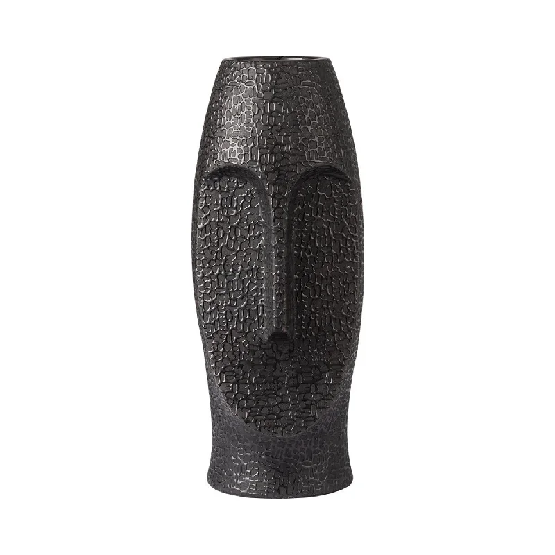 Bronze-plated serving tray-Rapa Nui - Black Textured Face Vase