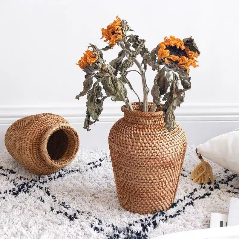 Woven vine storage bin-Rattan Hand Woven Vase