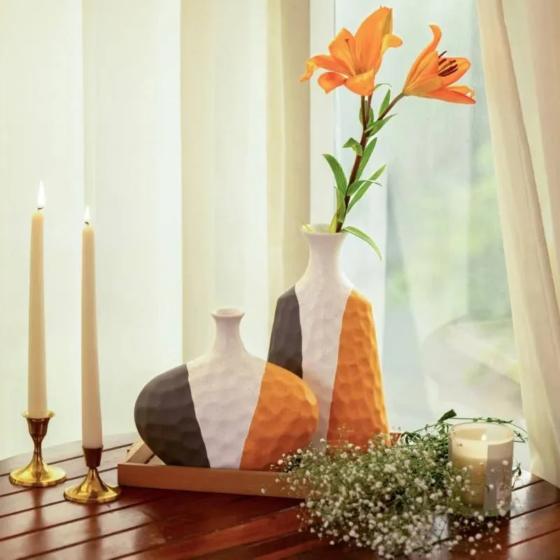 Bohemian knot wall tapestry-Slate & Sunshine Ceramic Flower Vases | Set of 2