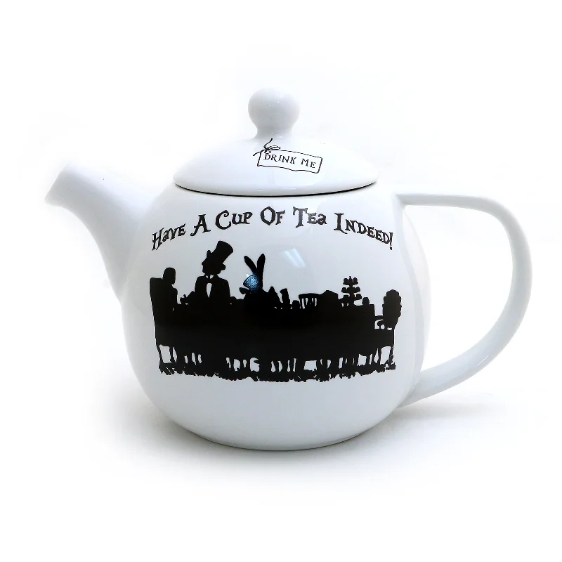 Foldable travel sipping cup-Alice in Wonderland round teapot, Mad Hatter teapot, tea for one