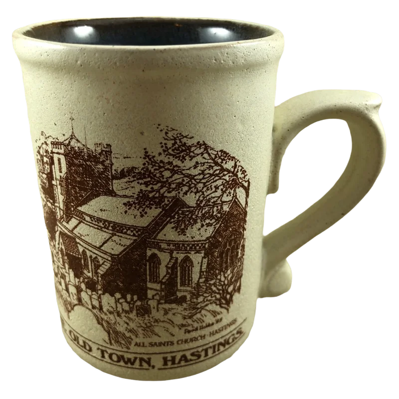 Artisan frosted glass cup-Ancient Churches Of The Old Town Hastings Mug Laugharne Pottery