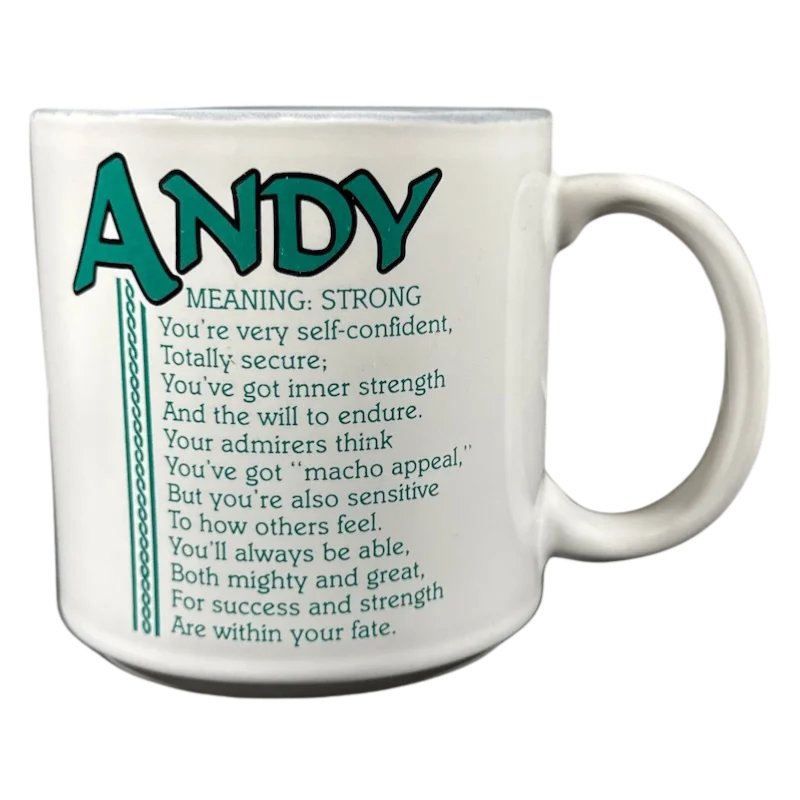 Engraved pet ceramic cup-ANDY Poetry Name Gray Interior Mug Papel