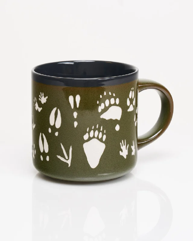 Foldable stainless sipping cup-Animal Tracks Hand Carved 15 oz Ceramic Mug