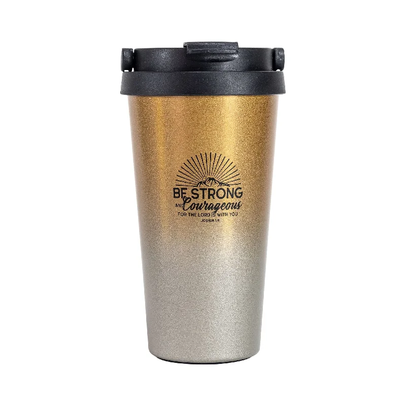 Matte purple travel mug-Travel Mug-Be Strong & Courageous-Black Ink/Gold Mug