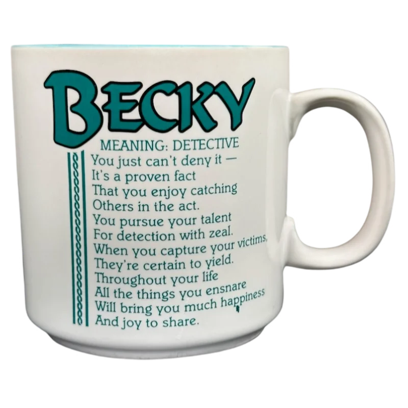 Portable bamboo sipping tumbler-BECKY Poetry Name Turquoise Interior Mug Papel