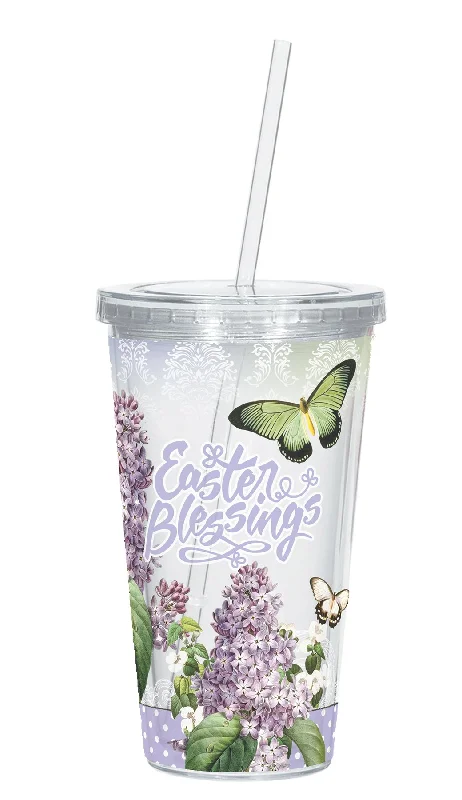 Heat-safe frosted tumbler-Butterflies Easter Blessings Straw Cup