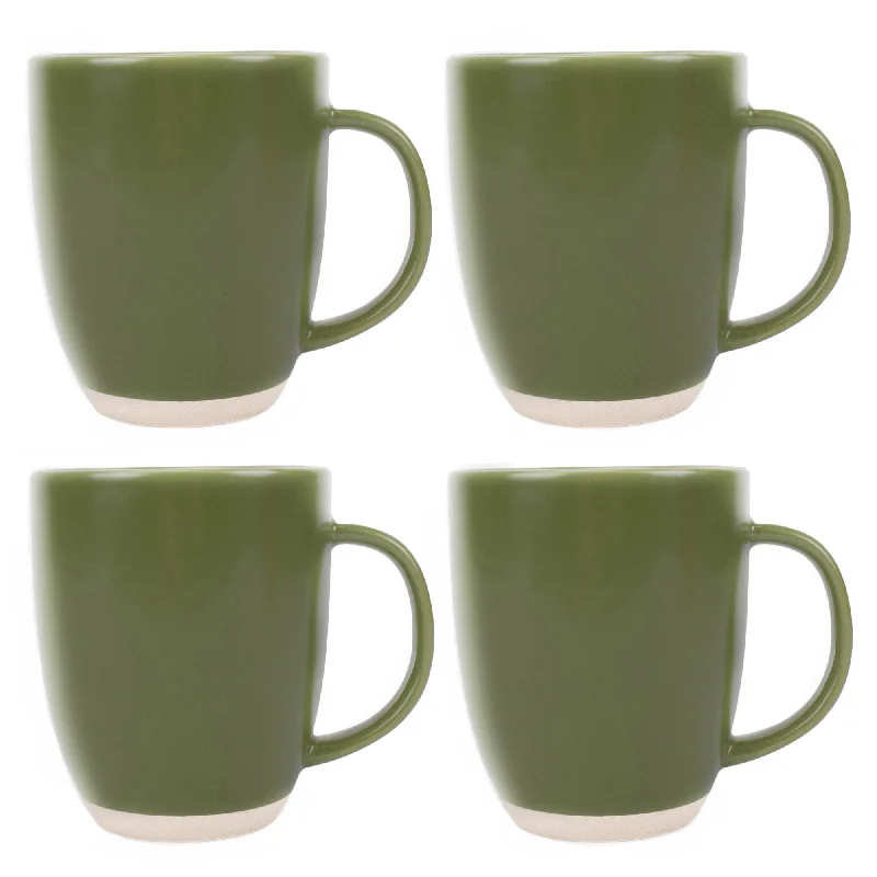 Iridescent bamboo coffee mug-Elanze Designs Raw Clay Bottom Sage Green 13 ounce Ceramic Coffee Mugs Set of 4