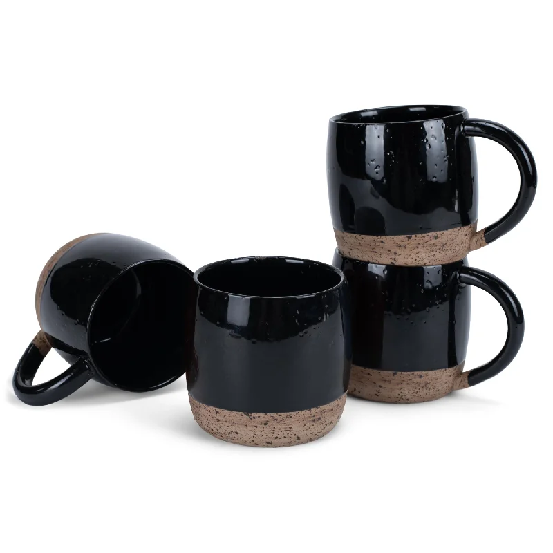 Portable eco sipping tumbler-Elanze Designs Speckled Raw Bottom 17 ounce Ceramic Mugs Pack of 4, Black