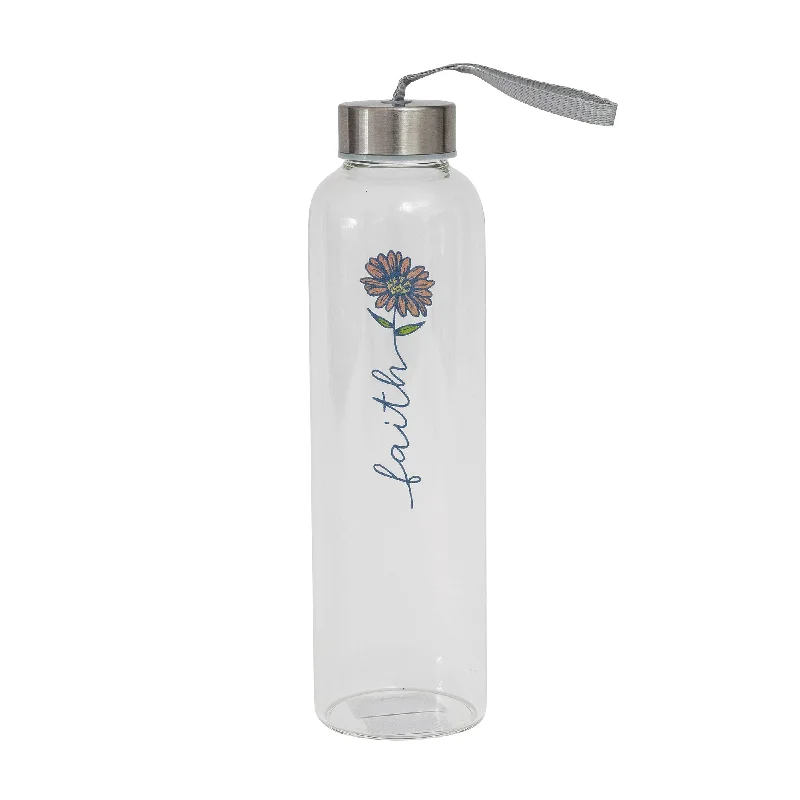 Glossy orange travel tumbler-Faith Flower Water Bottle