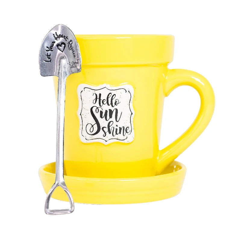 Personalized logo tumbler-Yellow Flower Pot Mug w/Scripture - “Hello Sunshine”