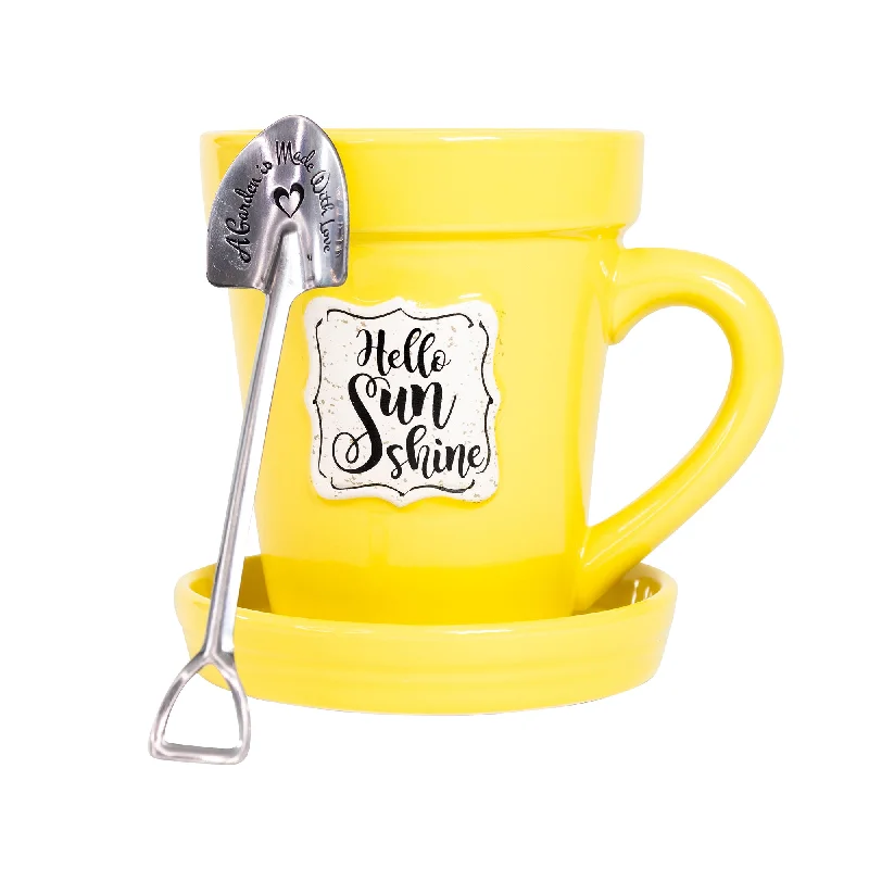 Eco-friendly palm leaf cup-Yellow Flower Pot Mug - “Hello Sunshine” Without Scripture