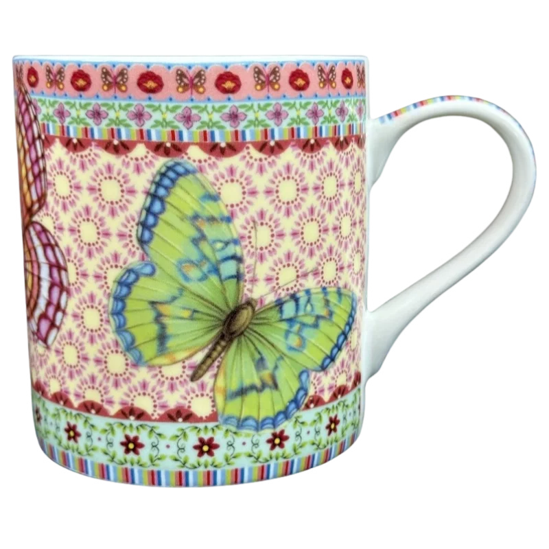 Cute dotted ceramic cup-Full Flutter Lime Butterflies Mug Queens