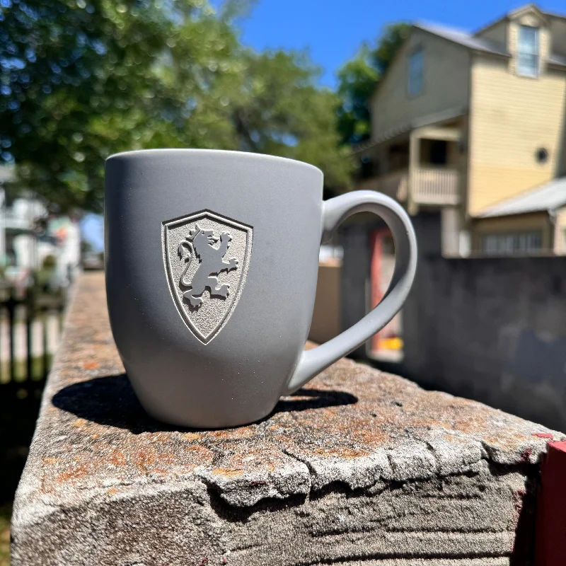 Heat-proof glass coffee cup-Grey Etched Shield Mug