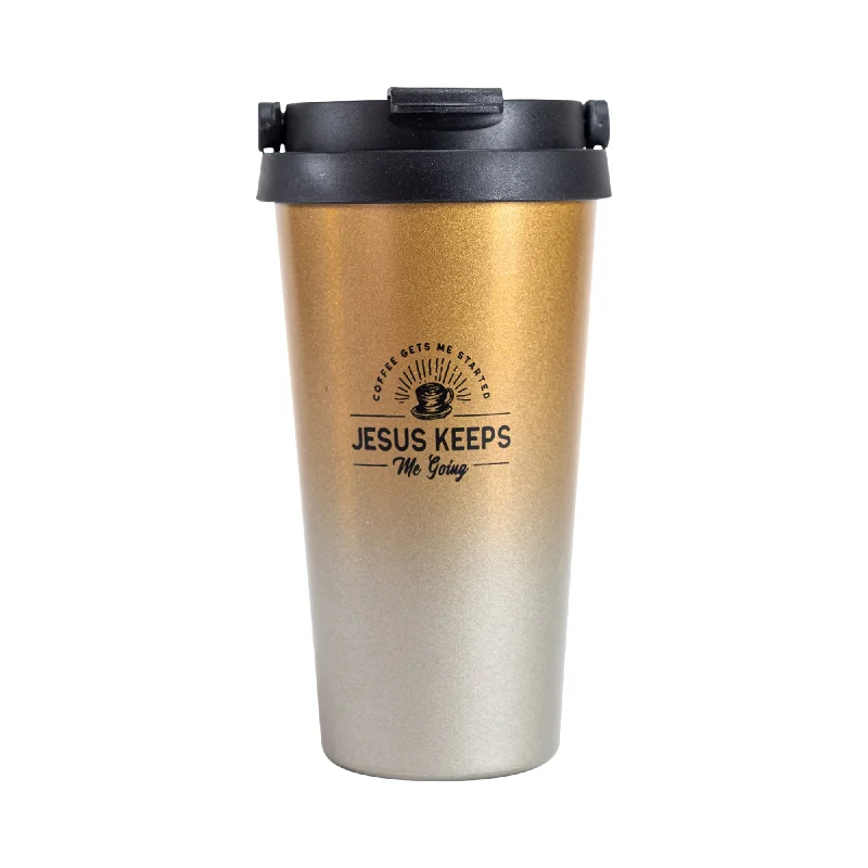 Shatterproof bamboo tumbler-Travel Mug-Jesus Keeps Me Going-Black Ink/Gold Mug