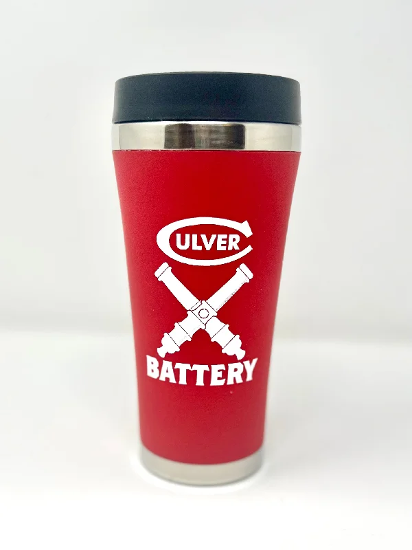 Hand-fired ceramic tumbler-JV Travel Tumbler Battery Red- 16oz