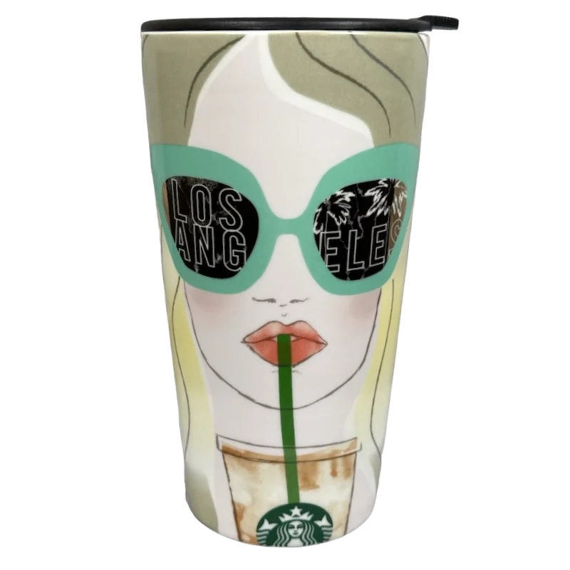 Insulated baby sippy tumbler-Los Angeles Girl Wearing Sunglasses And Drinking From A Straw 12oz Tumbler Starbucks