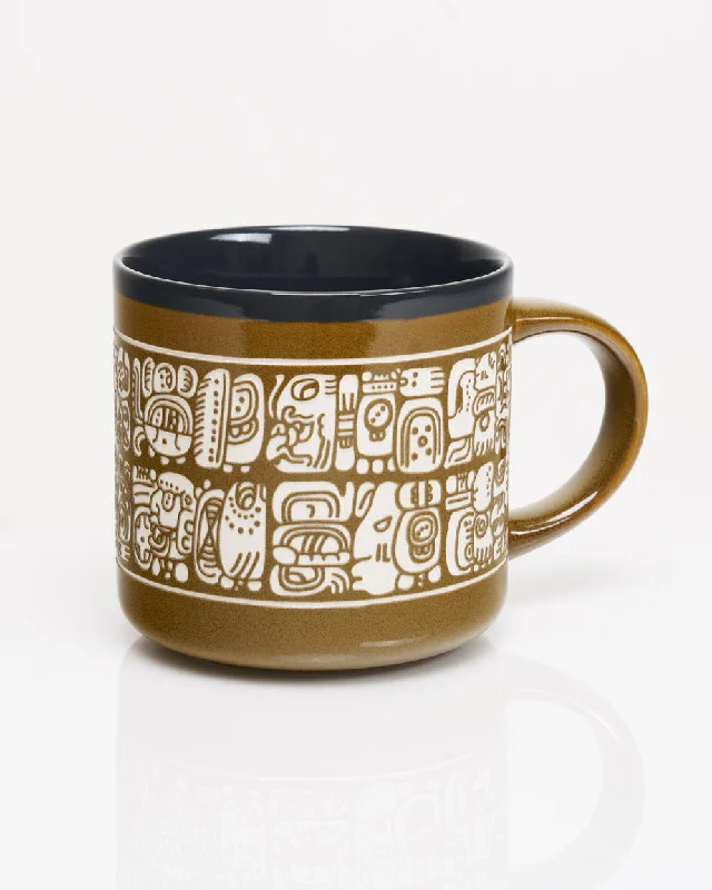 Durable hiking water cup-Maya Script Hand Carved 15 oz Ceramic Mug