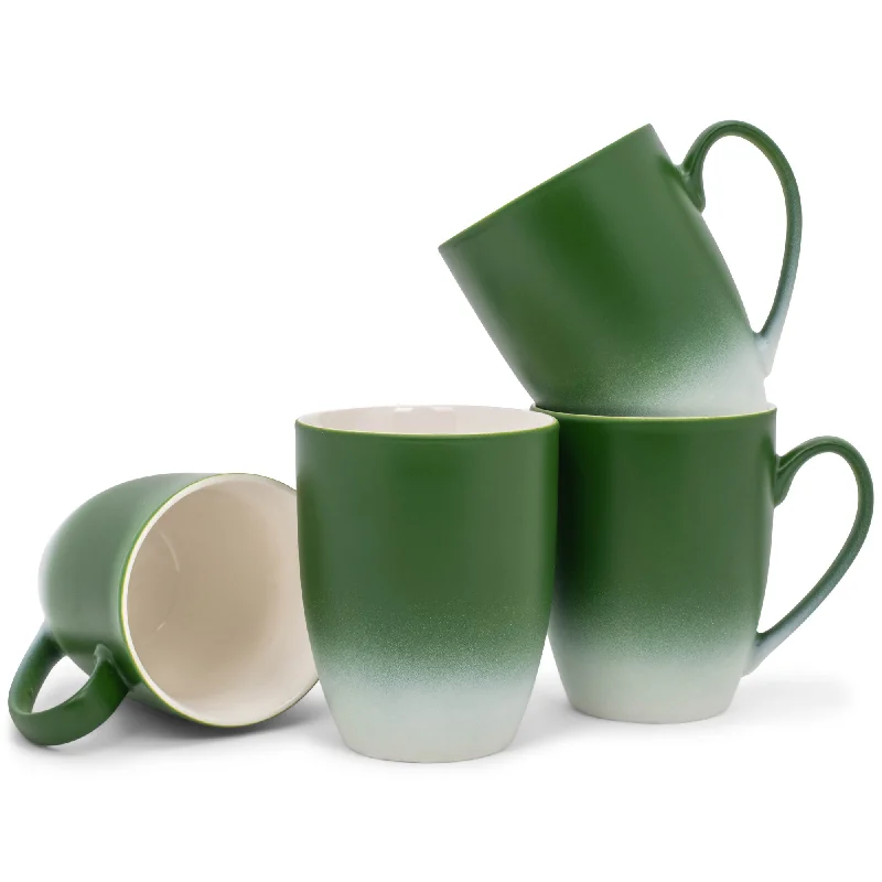 Spill-proof clay mug-Green White Two Toned Ombre Matte 10 ounce Ceramic Stoneware Coffee Cup Mugs Set of 4