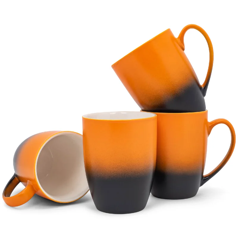 Modern clear ceramic mug-Orange Black Two Toned Ombre Matte 10 ounce Ceramic Stoneware Coffee Cup Mugs Set of 4