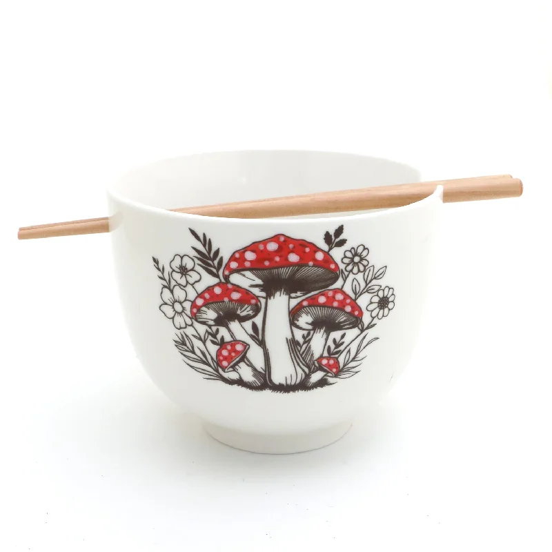 Vintage polka travel tumbler-Mushroom Noodle bowl with chopsticks