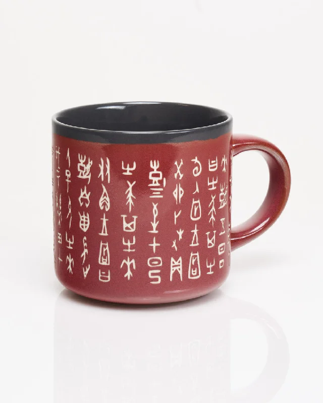 Foldable eco coffee cup-Oracle Bone Script Hand Carved 15 oz Ceramic Mug