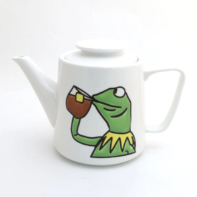 Personalized event coffee mug-Porcelain teapot, Kermit meme, What's the Tea?