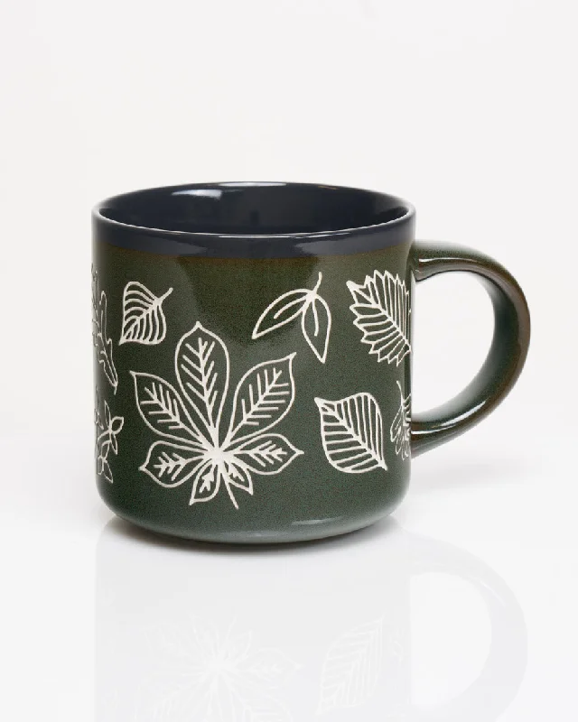 Eco-friendly palm leaf cup-Pressed Leaves Hand Carved 15 oz Ceramic Mug