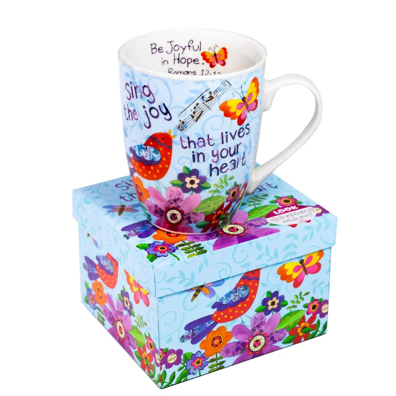 Textured travel coffee cup-Ceramic Mug - Sing Joy Bird, Psalm 66: 2