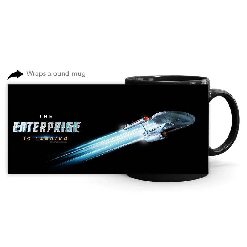 Sturdy insulated sipping tumbler-Star Trek: The Original Series The Enterprise is Landing Black Mug