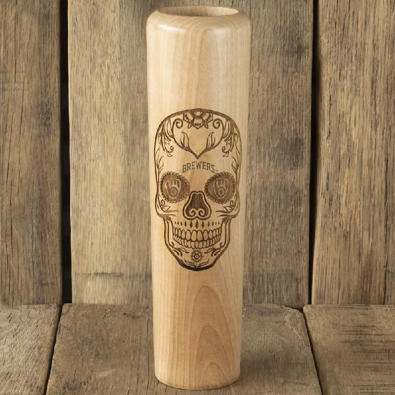 Whimsical striped travel mug-Milkwaukee Brewers Sugar Skull Dugout Mug® | Baseball Bat Mug