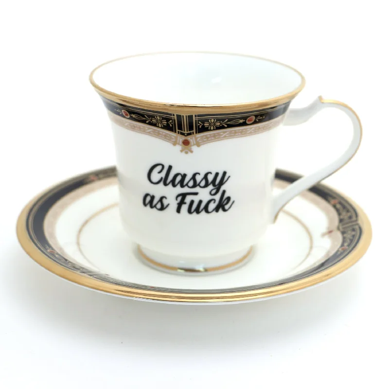 Foldable eco coffee cup-Vintage tea cup and saucer set, Classy AF, vulgar, sassy, mature language, Noritake