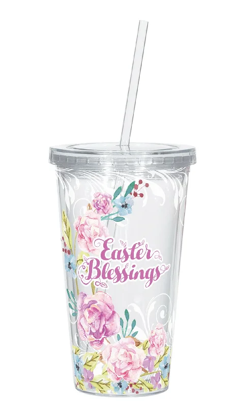 Lightweight steel travel tumbler-Watercolor Easter Blessings Straw Cup