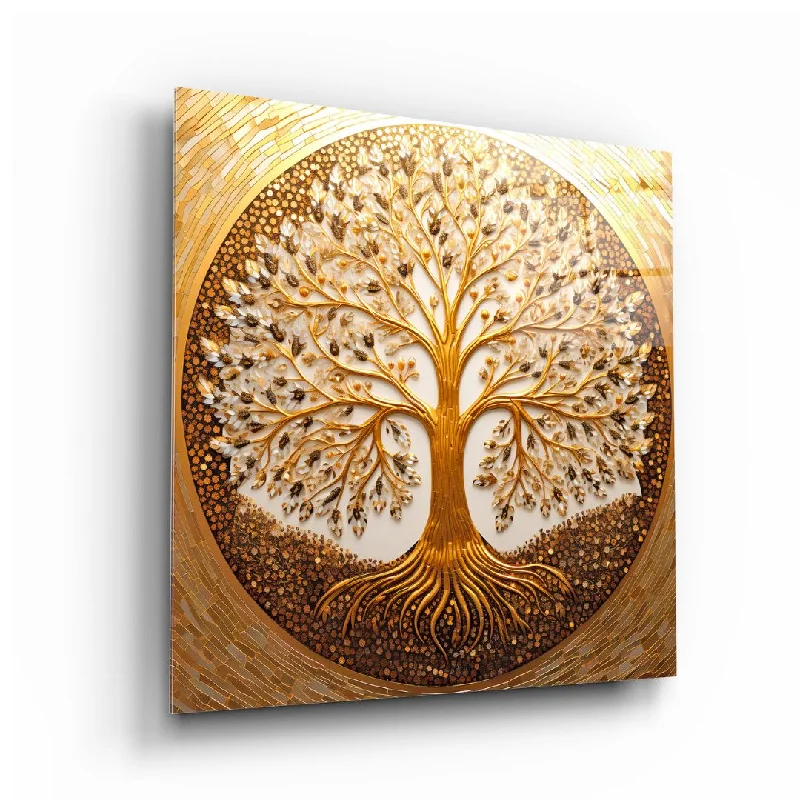 Modern line canvas art-Golden Tree of Life Glass Wall Art