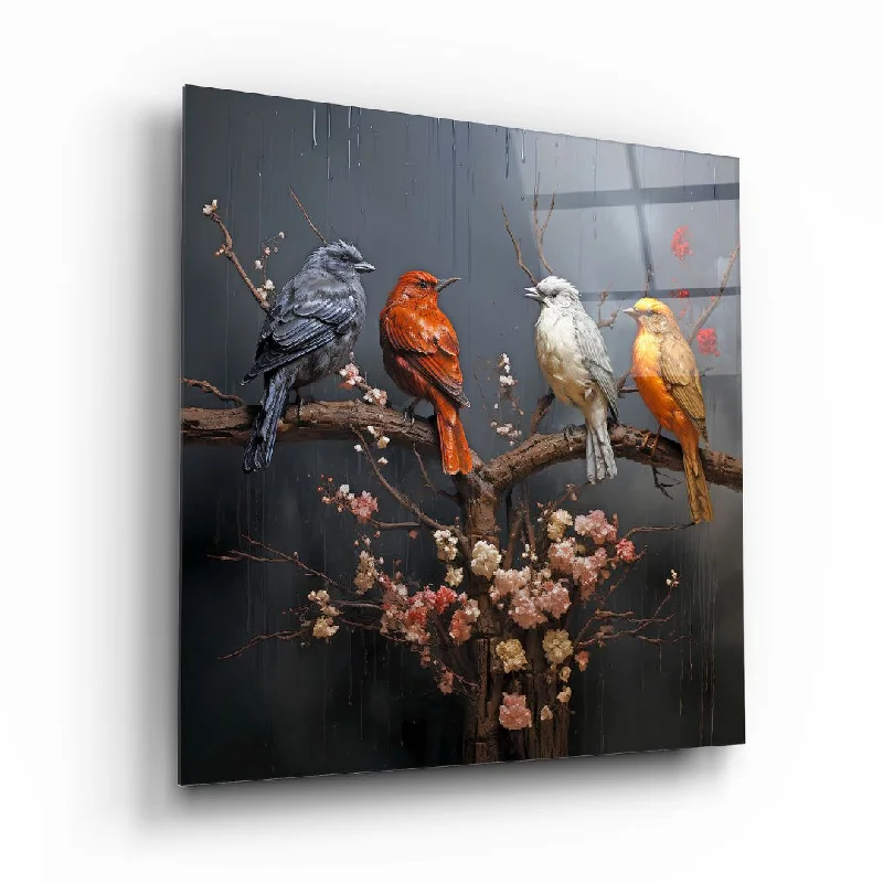 Plush wool accent rug-Symphony of Birds Glass Art