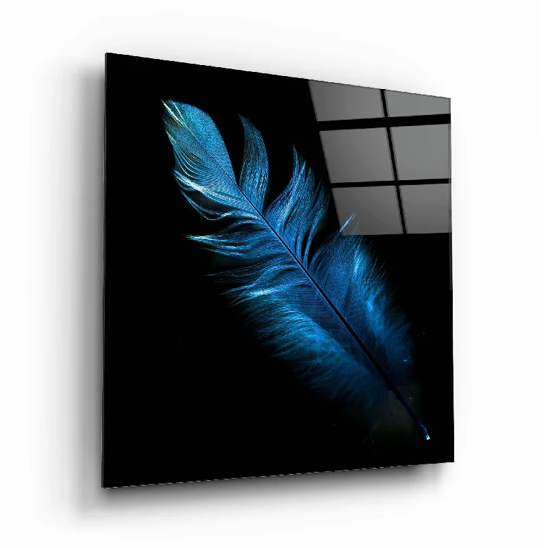 Industrial tin table lamp-Blue Feather Glass Wall Art