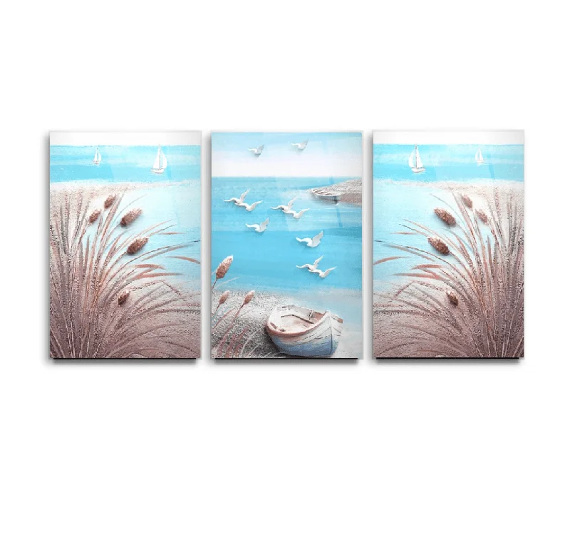 Modern striped throw pillow-Calm Beach Glass Wall Art & Set of 3